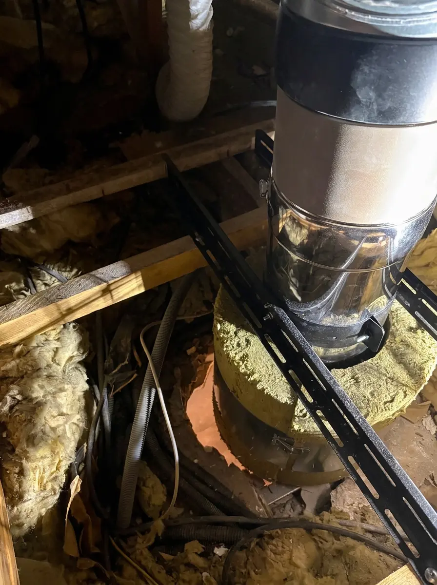Chevêtre créé dans la charpente avec écarts aux feux de 8 cm respectés, pose poêle à bois Argelès-sur-Mer