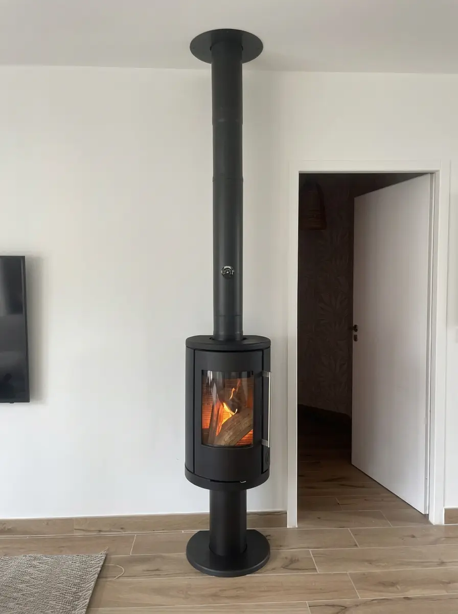 Poêle à bois Morsø 6140 installé par Vesta Argelès à Junas, conduit Poujoulat